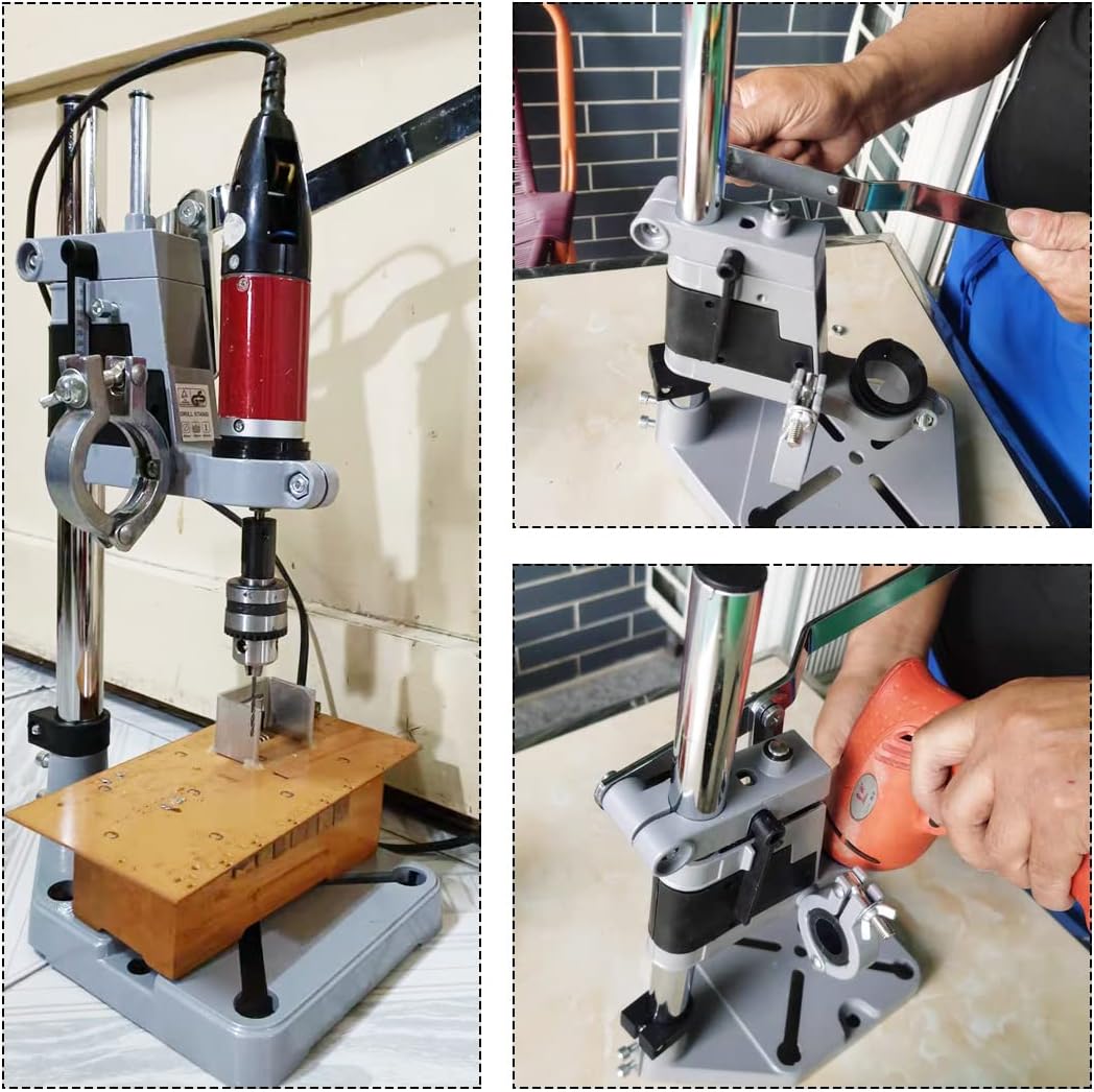 ATPEAM Drill Press Adapter for Hand Drill | Double Hole Universal Bench Clamp Portable Drill Press Stand Workbench Repair Tool Dremel Drill Press for Drilling Collet Workshop Aluminum base