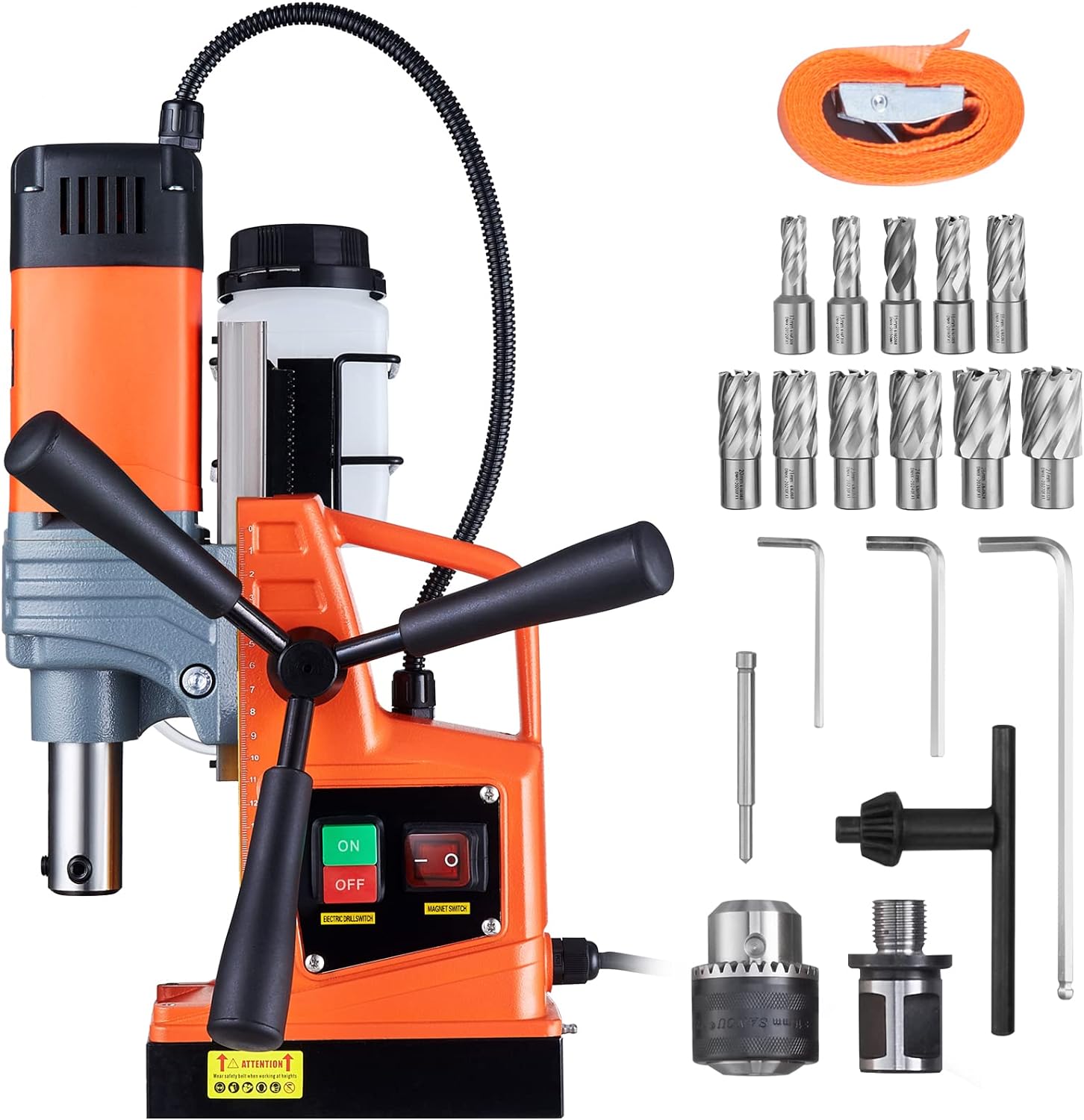 Mag Drill Press, 1300W 1.57 Boring Diameter, 2922lbf Power Portable Magnetic Drill, 810 PRM, 11Pcs Drill Bits Electric Drilling Machine for Metal Surface, Industrial and Home Improvement