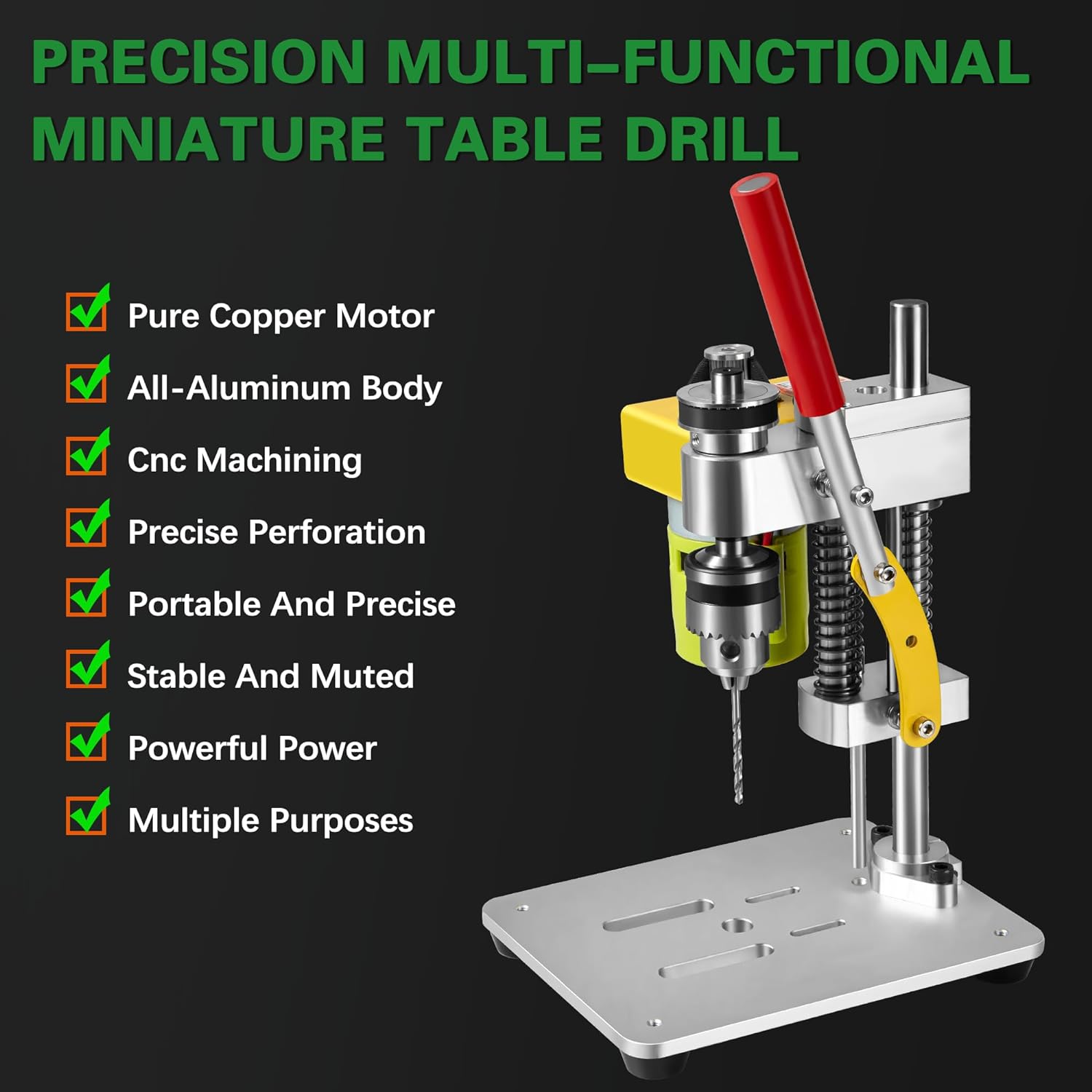 Mini Drill Press, Benchtop Drill Press Adapter for Hand Drill, CNC Small Drill Press 7-Speed Portable Precision Drilling Machine B10 Chuck for DIY Jewelry Metal Wooden Acrylic