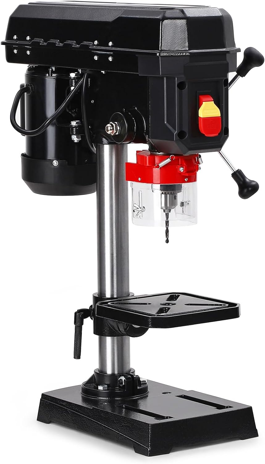 Towallmark Benchtop Drill Press, 2.5Amp Benchtop Drill Machine with 5 Speed Adjustable, 8 Inch Swing Distance 0-45° Tiltling Tabletop Drilling Machine for Wood, Metal