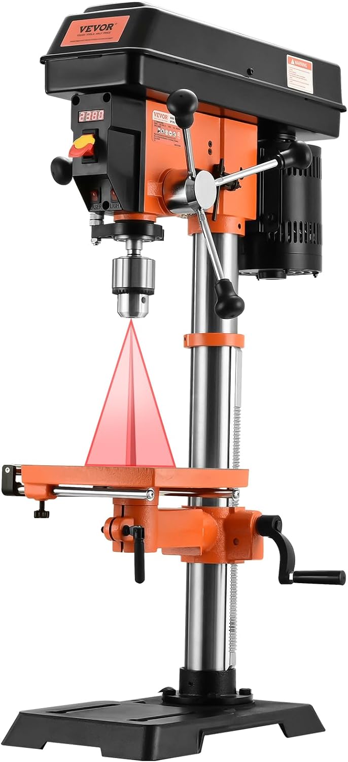 VEVOR 12 in Benchtop Drill Press, 5 Amp 120V, Variable Speed Cast Iron Bench Drill Press, 12 in Swing Distance 0-45° Tiltling Worktable with Laser Work Light, Tabletop Drilling Machine for Wood Metal